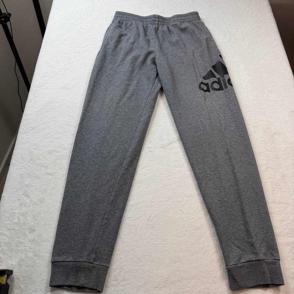 Adidas Joggers Boys Size L 14/16 Grey Good Fleece Elastic Waist Regular Fit